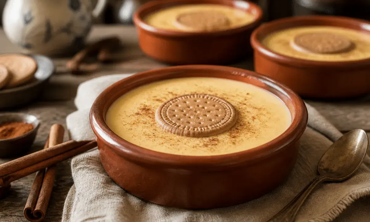 Natillas caseras, receta de la abuela. Cremosas natillas con galleta y canela, un postre tradicional.