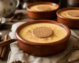 Natillas caseras, receta de la abuela. Cremosas natillas con galleta y canela, un postre tradicional.