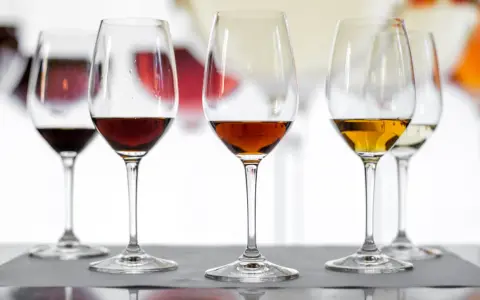 Degustación de vinos: la diferencia entre amontillado y oloroso se aprecia en sus tonos dorados y ámbar en copas.
