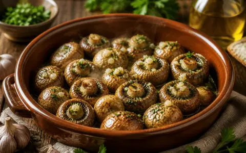 Champiñones al horno, listos para servir. El tiempo y temperatura perfectos para esta delicia.