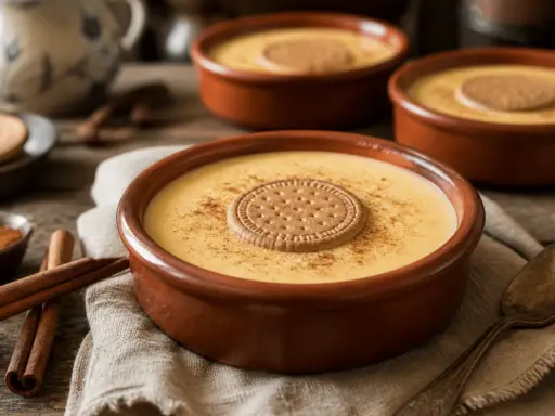 Natillas caseras, receta de la abuela. Cremosas natillas con galleta y canela, un postre tradicional.