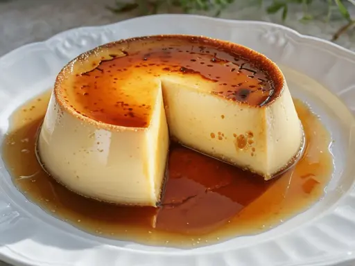 Delicioso flan casero con caramelo líquido. ¿Sabes cuánto dura un flan casero en la nevera? ¡Disfrútalo fresco!