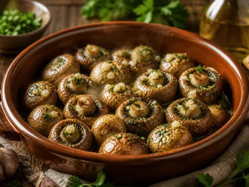 Champiñones al horno, listos para servir. El tiempo y temperatura perfectos para esta delicia.